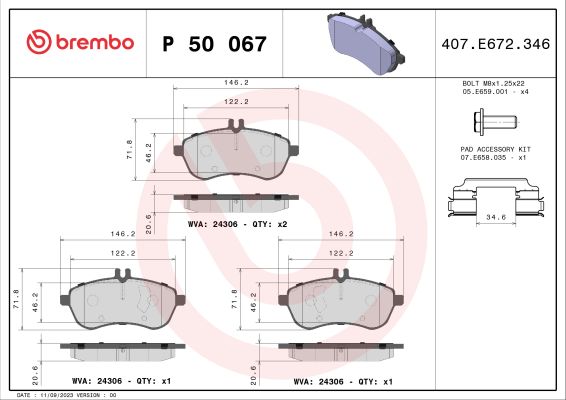 A.B.S. P 50 067 BREMBO BREMSBELÄGE, RICHTUNGSGEBUNDEN Bremsbelagsatz, Scheibenbremse